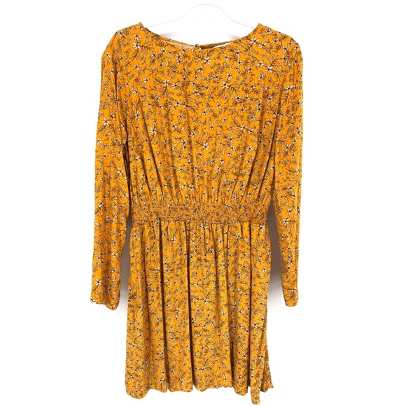 Hu0026M | Dresses | Hm Mustard Yellow Floral Long Sleeve Dress | Poshmark